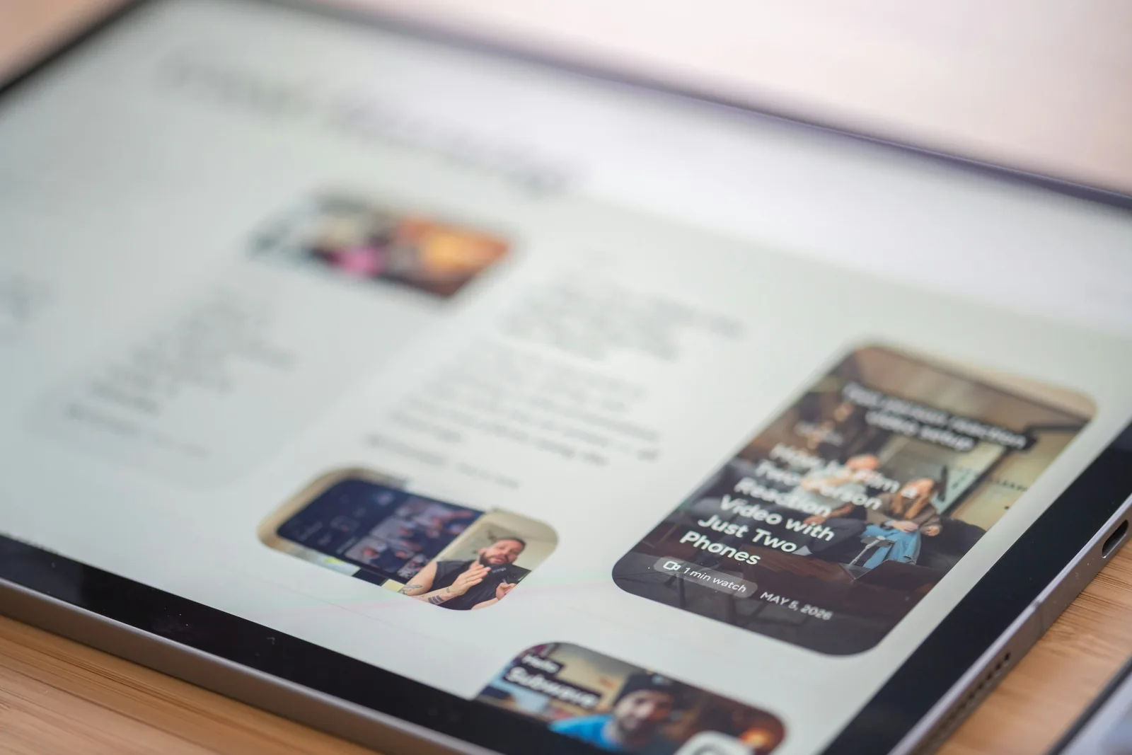 Tablet showing a content page